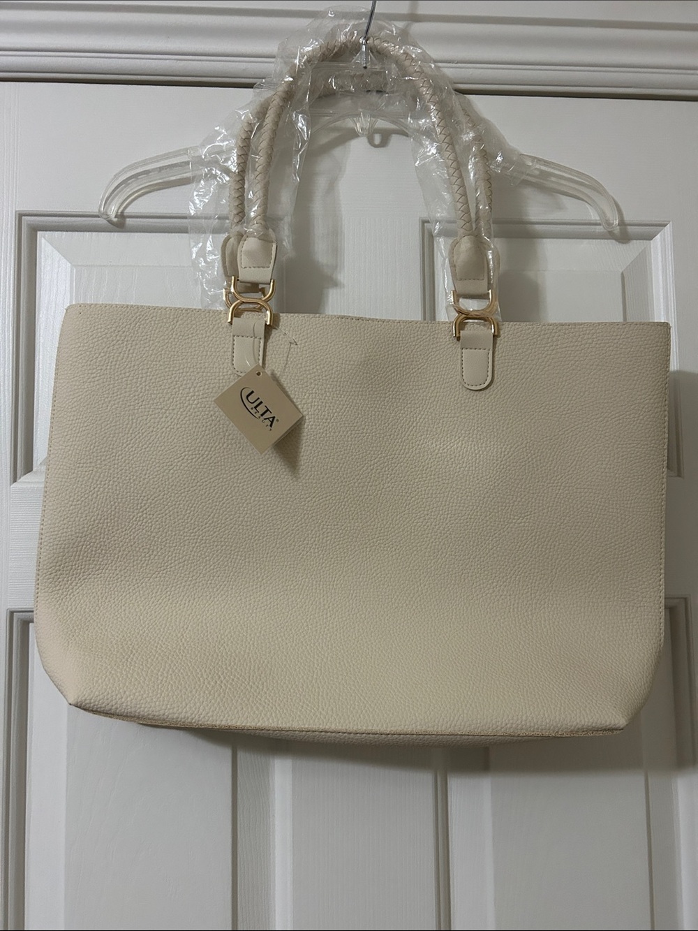 Ulta Beauty Cream Tote with Rope-Style Handles.